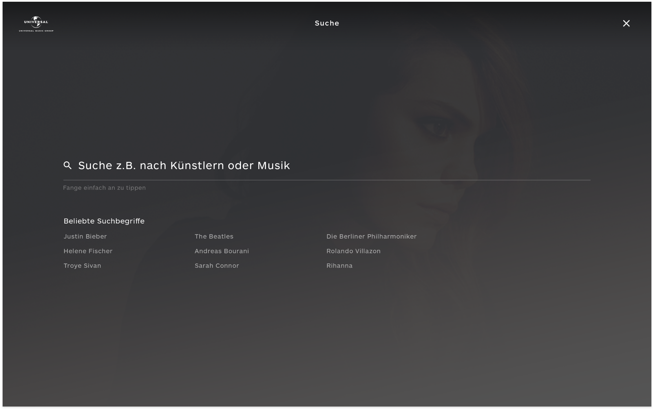 Search form on Universal-Music Group Germany